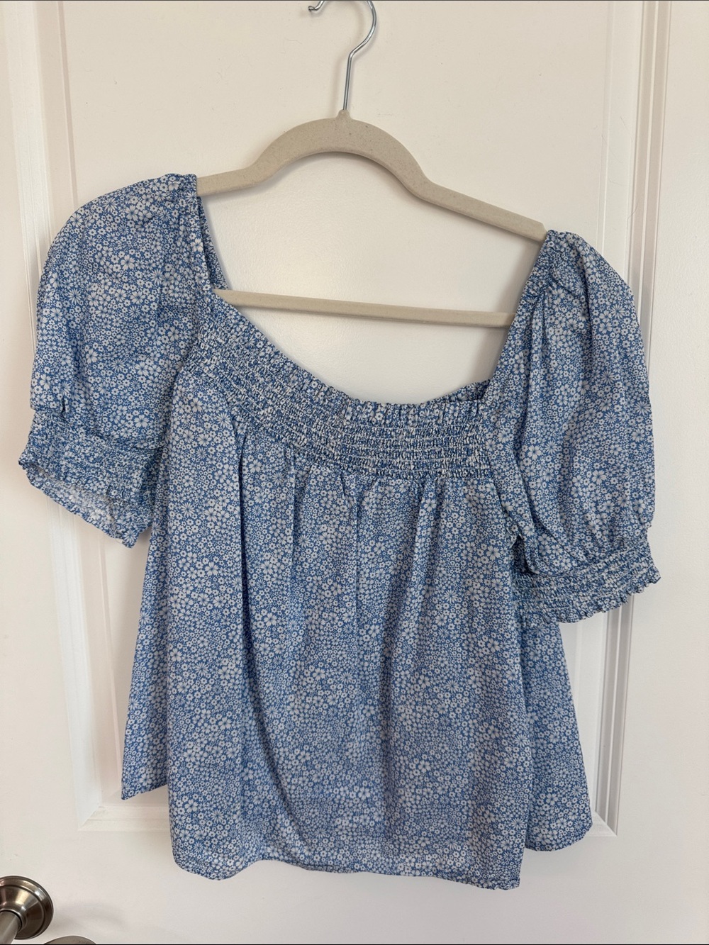 J.Crew X Liberty London Square-Neck Floral Blouse in Light Blue Floral
